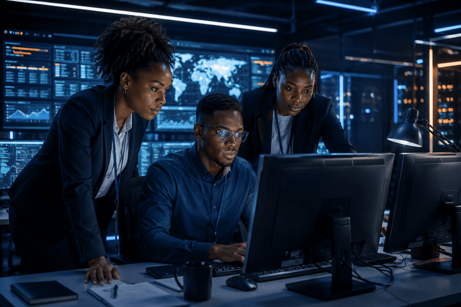 Engineers collaborating during a real work simulation sprint